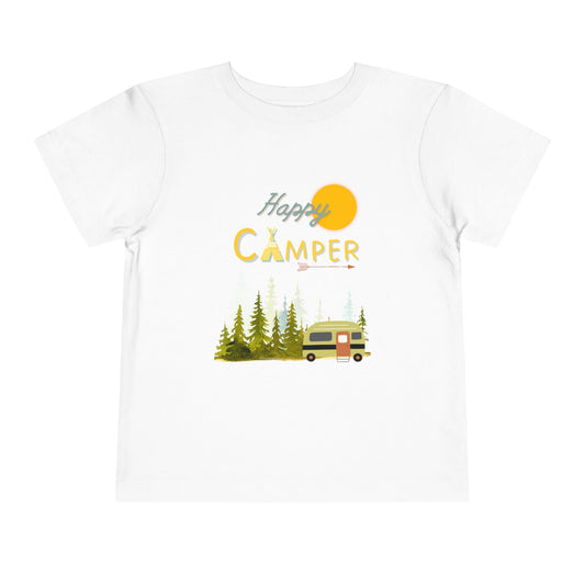 "Happy Camper" Toddler Short Sleeve Tee - Cute Outdoor Adventure Shirt - Camp and Comfort